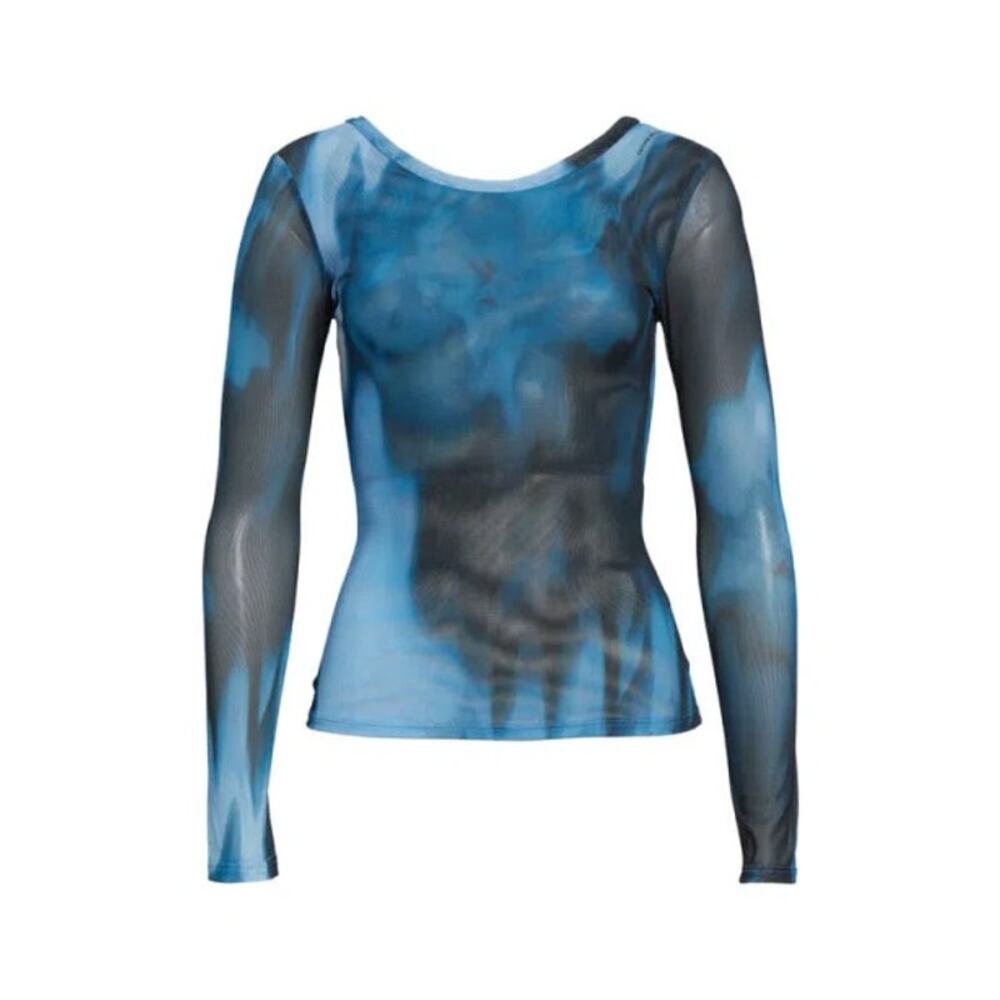 NWT COLLINA STRADA Cardio Blue Mesh Top Navy Melting Bloom Large L